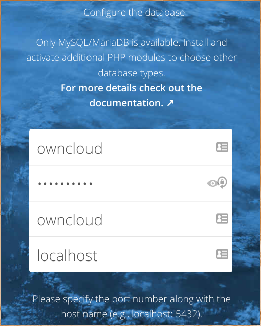 ownCloud database configuration