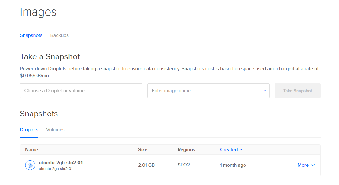 DigitalOcean Snapshots