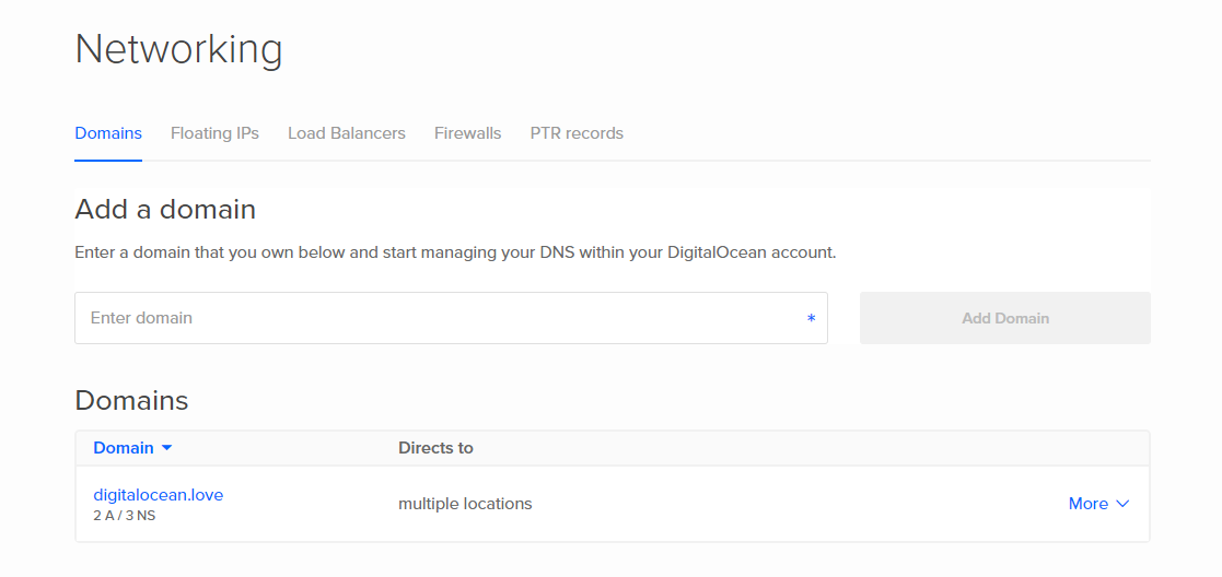 DigitalOcean DNS page