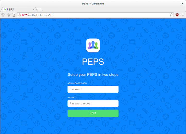 PEPS is working, choose your admin password