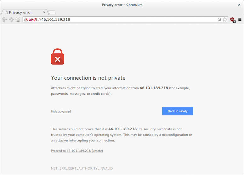 Chrome warns you about the wrong SSL certificate, we'll fix that later