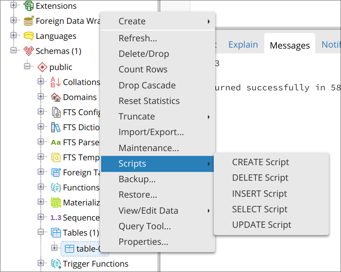 INSERT script context menu