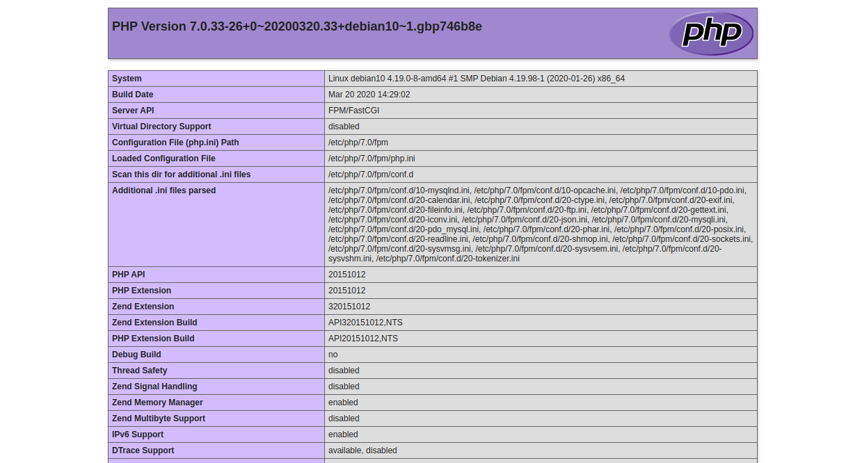 PHP 7.0 info page