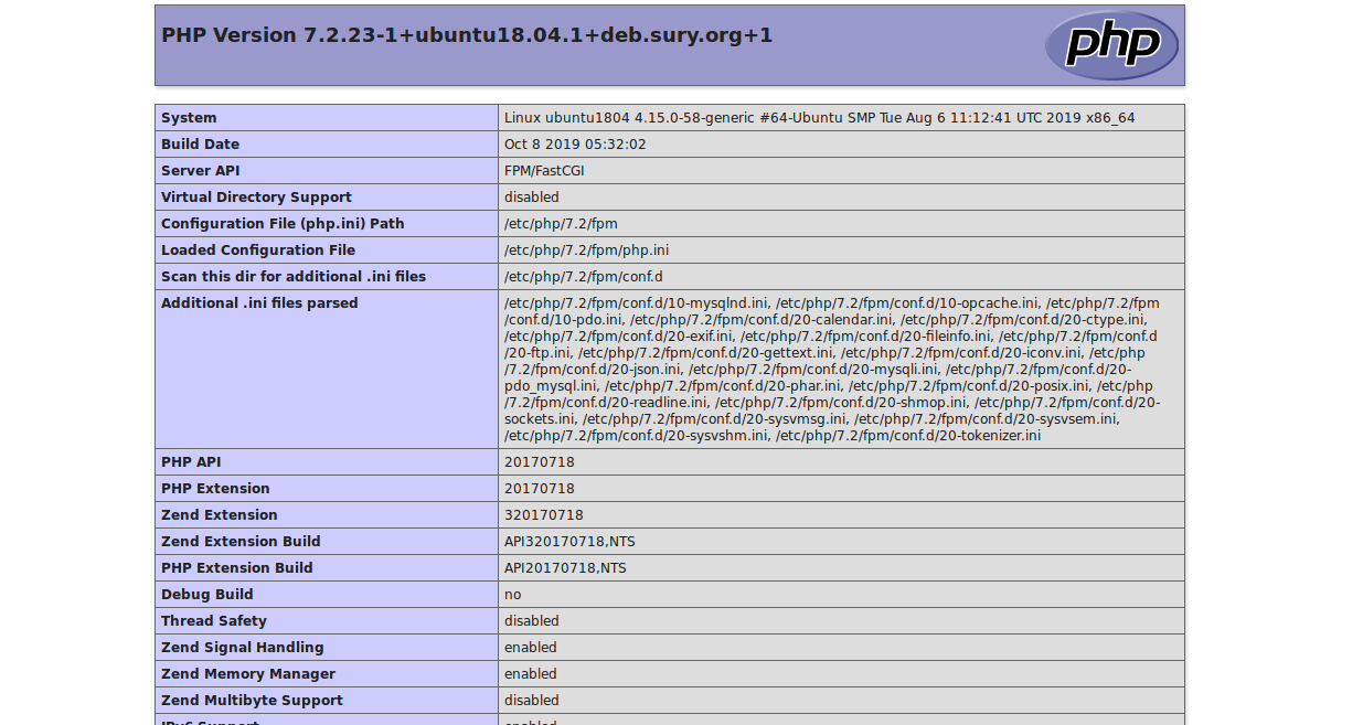 PHP 7.2 info page
