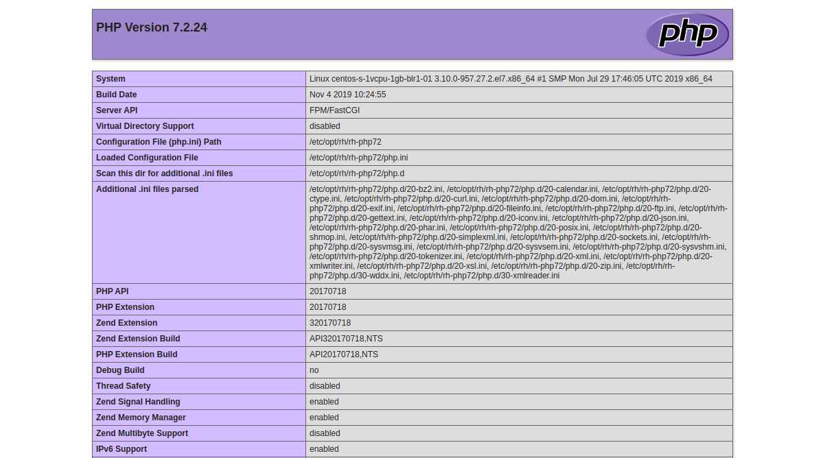 PHP 7.2 info page