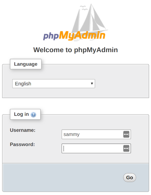 phpMyAdmin login screen