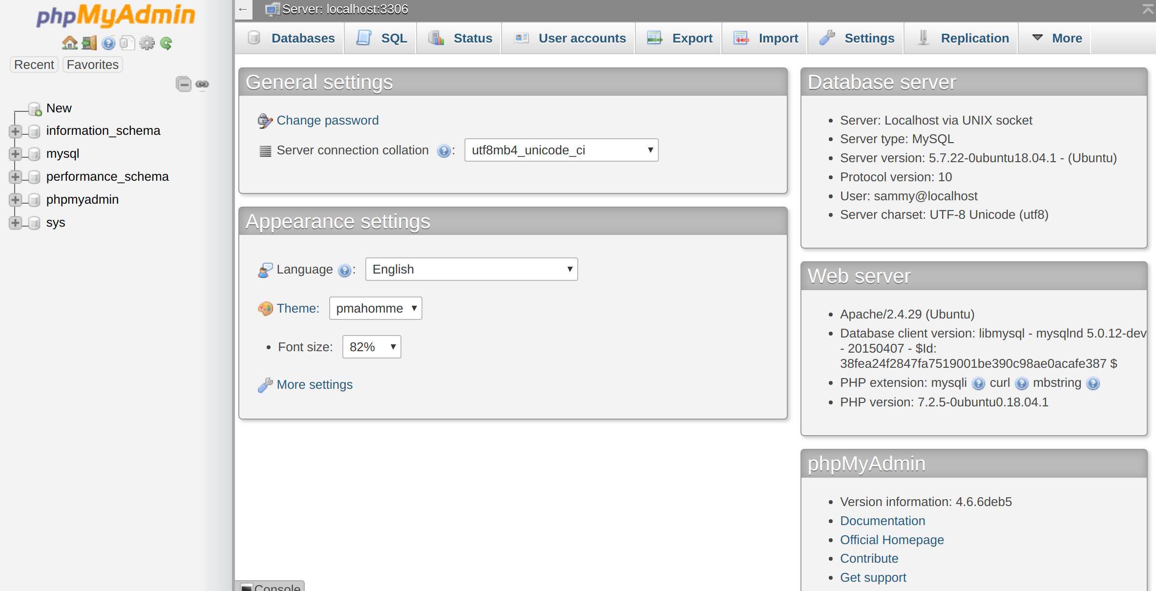 phpMyAdmin user interface