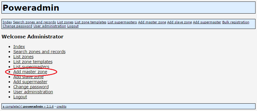 Click the Add master zone link