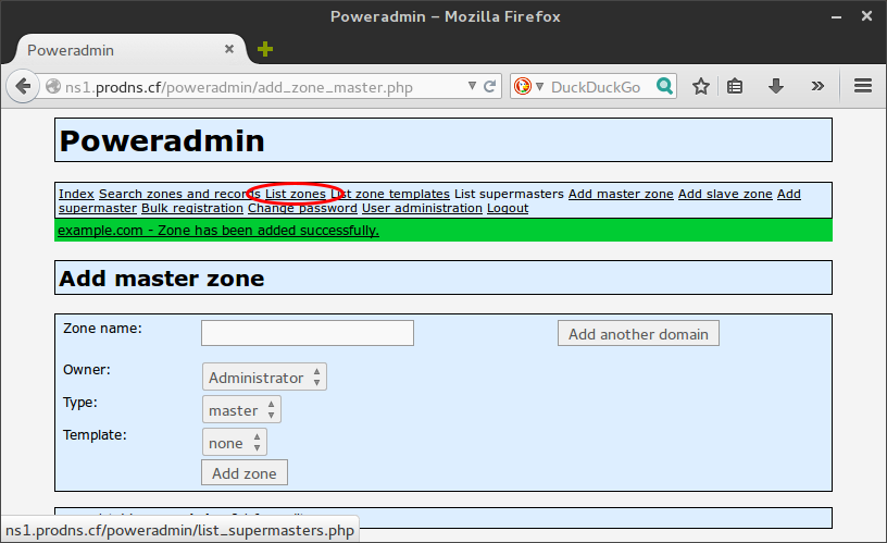 Add Master Zone page