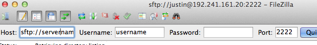 FileZilla SFTP information