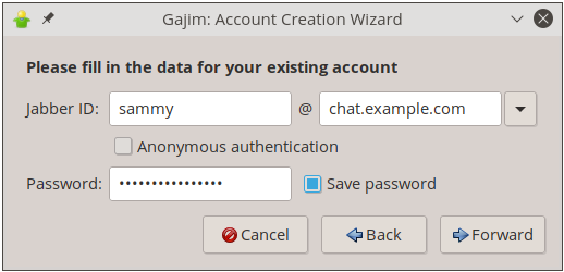 Image showing the Gajim login page