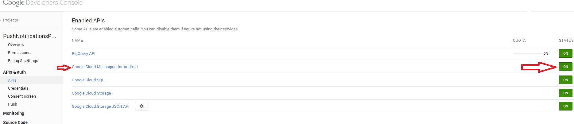 Google Cloud Messaging for Android enabled