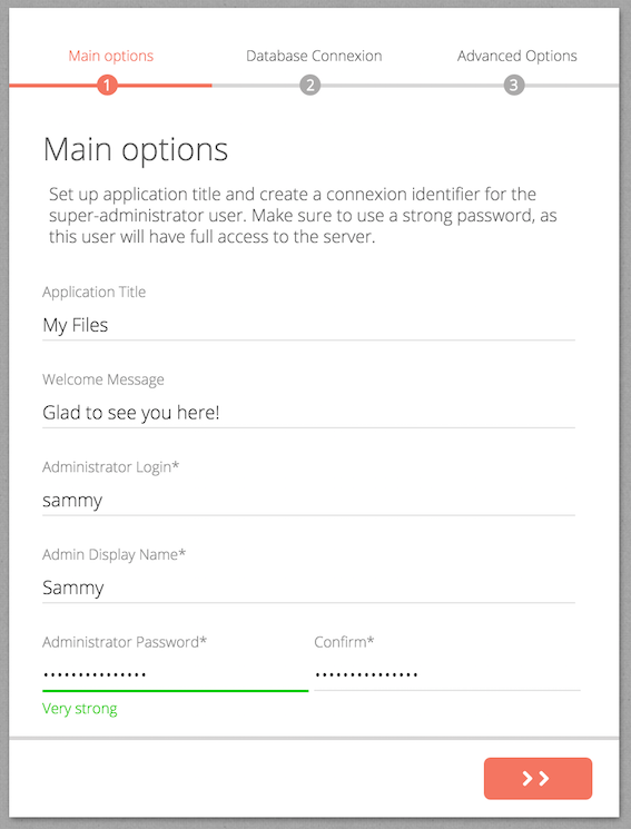 Pydio installer Main Options