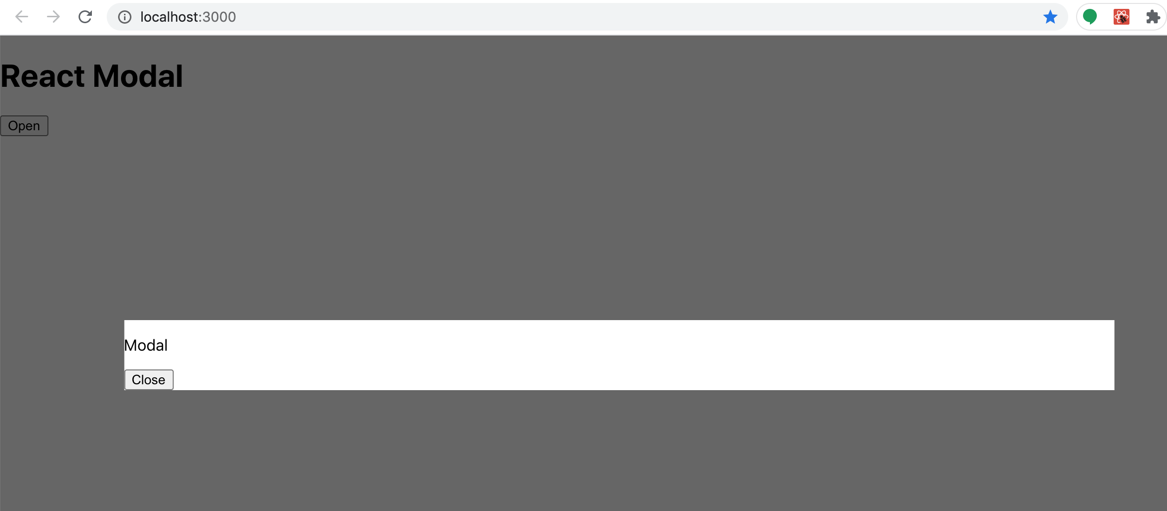 Screenshot of open modal component.