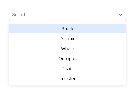 Screenshot of React Select component with aquaticCreatures