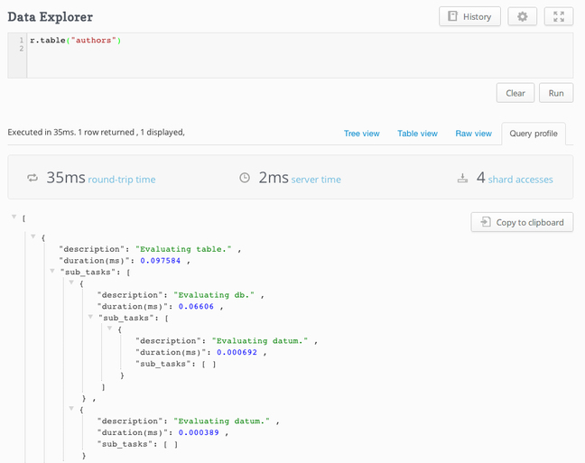 RethinkDB example query