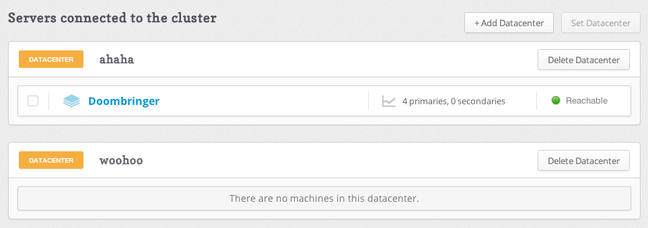 RethinkDB servers page
