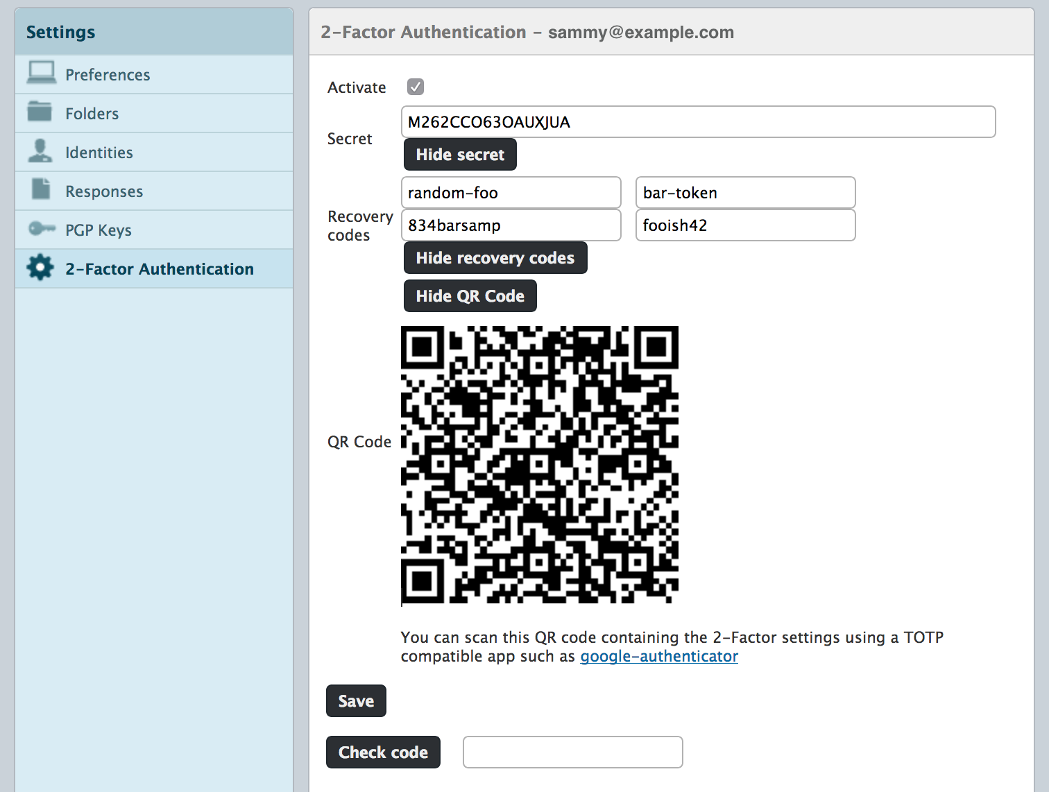 Roundcube 2-Factor Authentication QR code