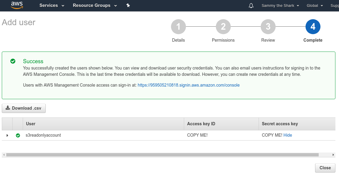 AWS secret keys