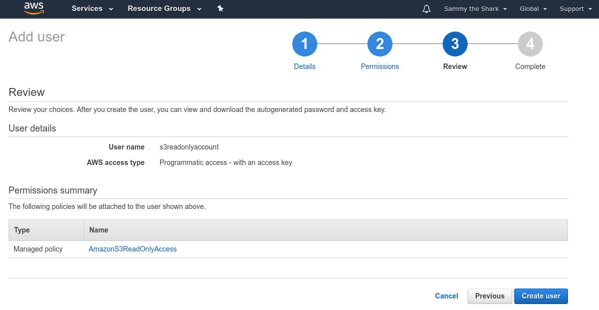 AWS create user