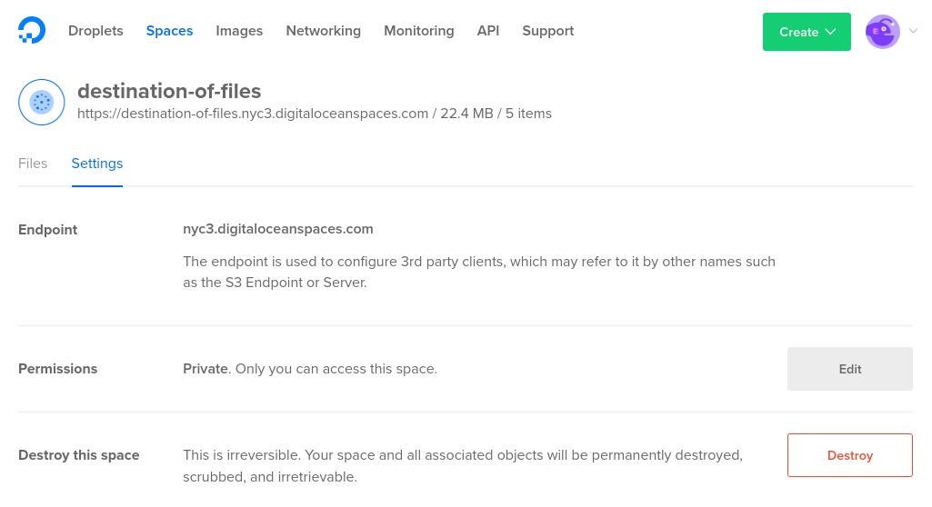 DigitalOcean Spaces endpoint