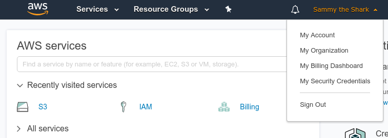 AWS select security credentials
