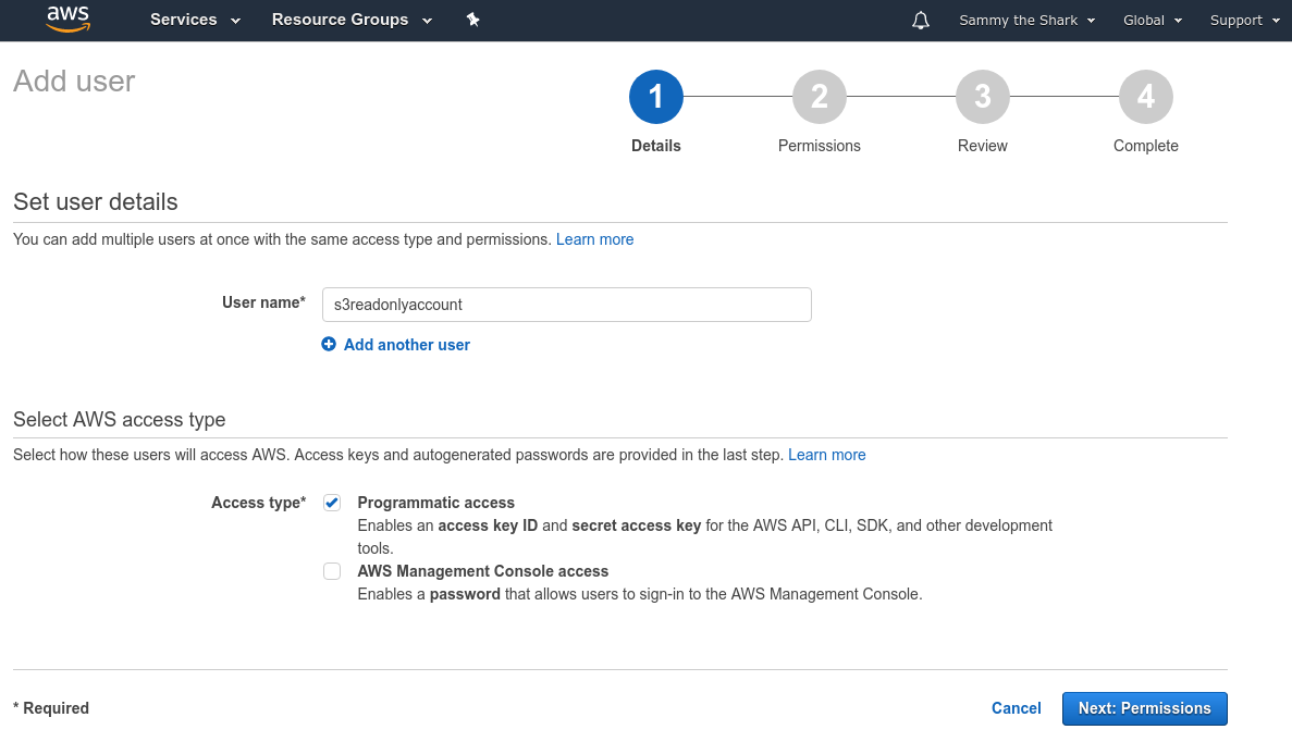 AWS user details