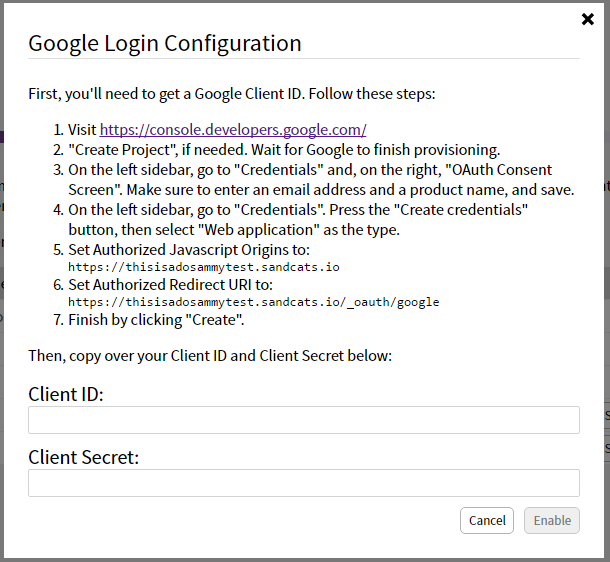 Sandstorm Google Login