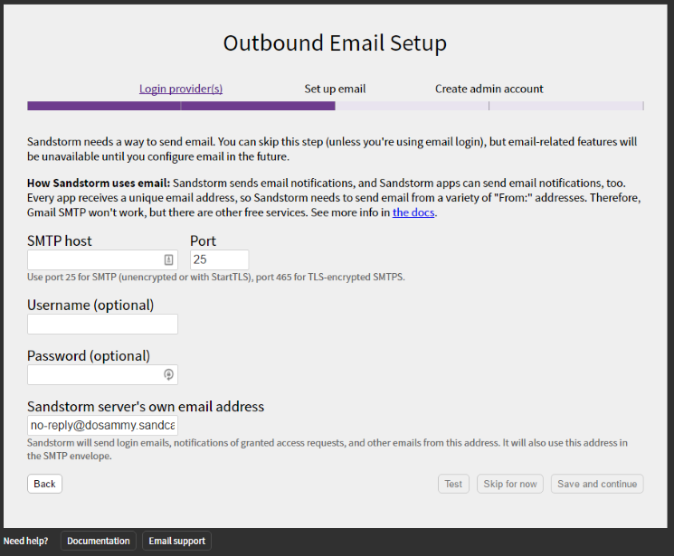 Sandstorm E-mail Setup