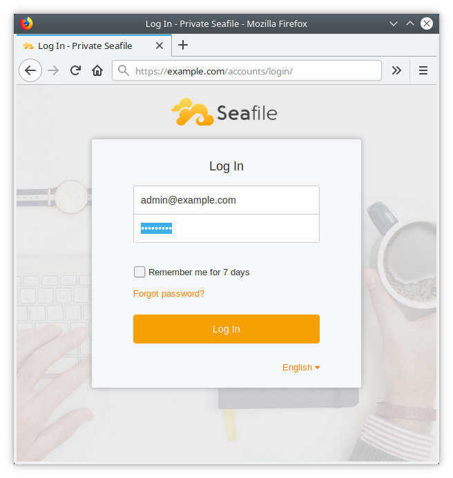 Login screen of the Seafile web interface