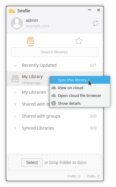 Seafile client — Sync the default library