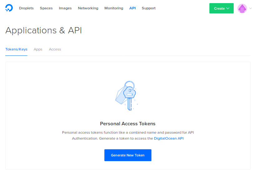 The DigitalOcean Applications & API page