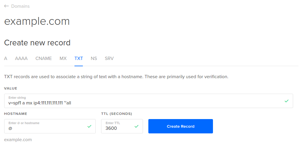 DigitalOcean DNS add TXT record