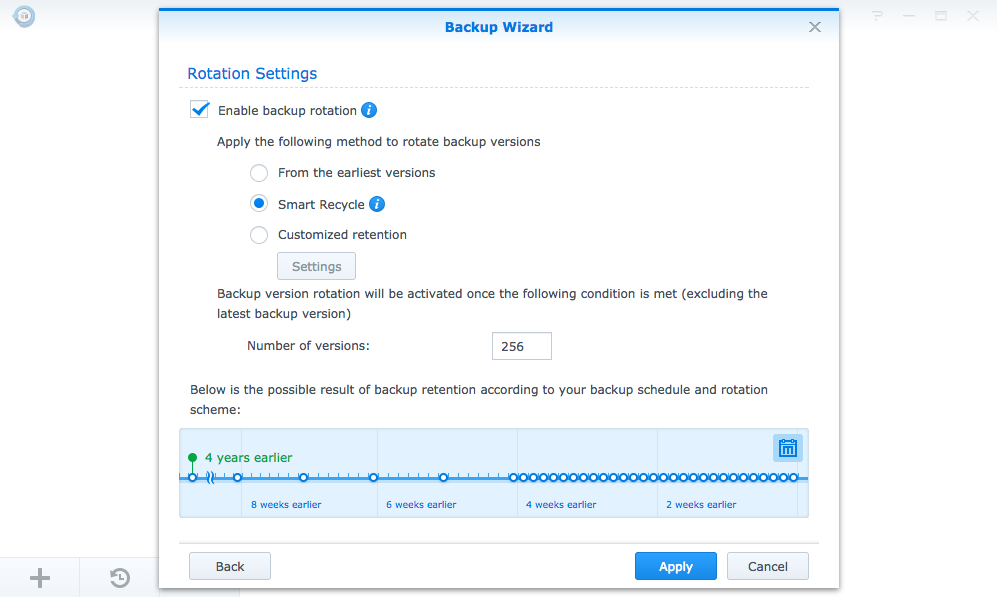 Hyper Backup's Backup Wizard interface for configuring backup rotations