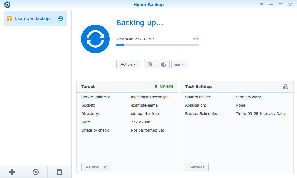 Synology's Hyper Backup software interface