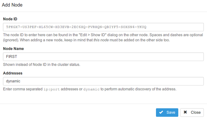 Syncthing add node