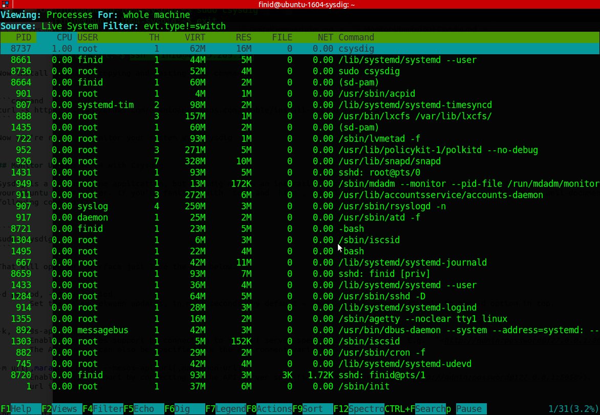 Main interface of Csysdig