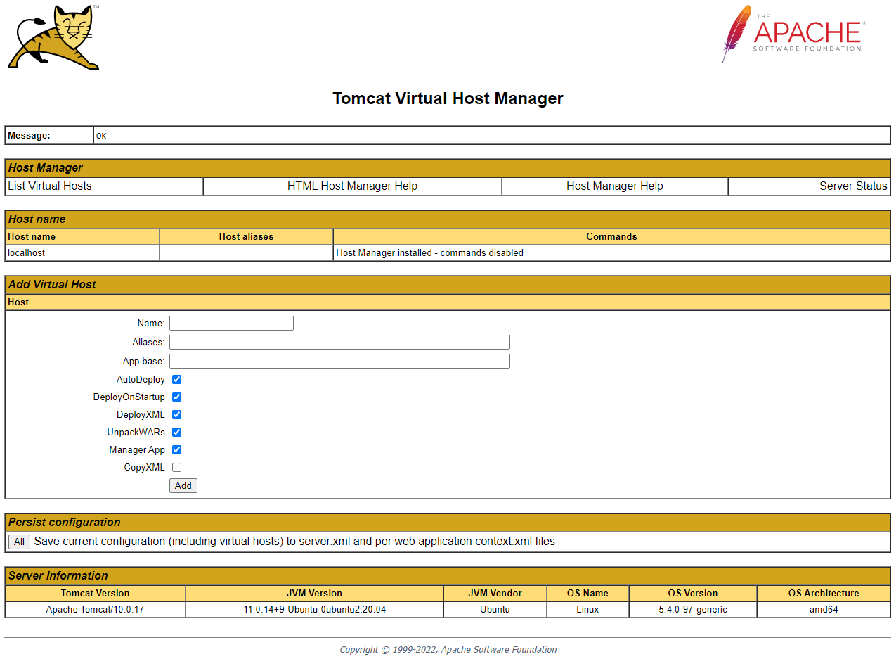 Tomcat Virtual Host Manager