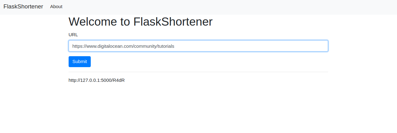 Flask Shortened URL displayed beneath the URL input box