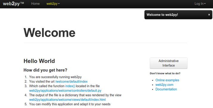 web2py welcome app