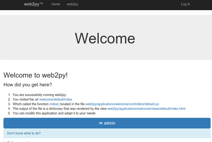 web2py welcome app
