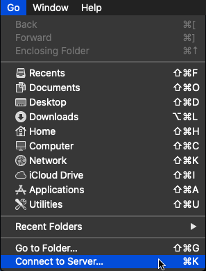 Image showing the Go menu in the Finder application