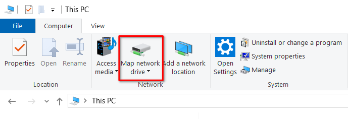 Image showing the Map network drive icon in top navigation panel