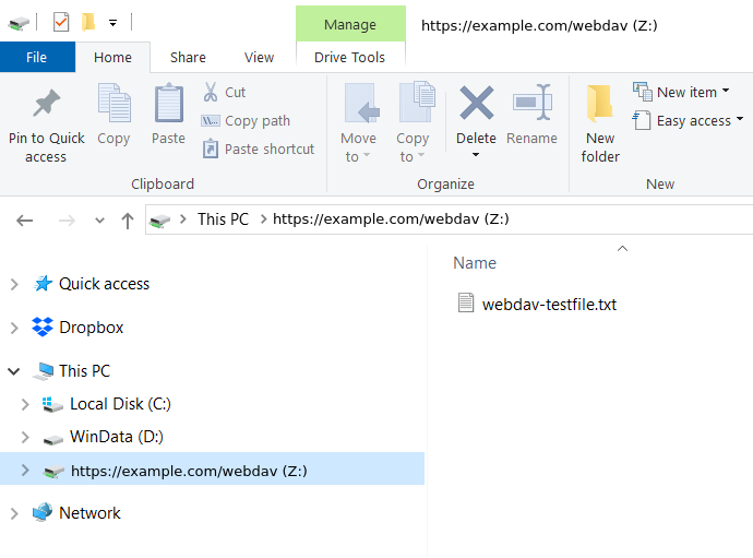 Image showing the WebDAV share in File Explorer