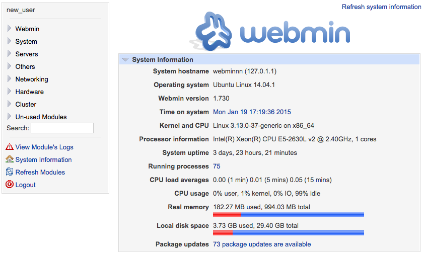 Webmin Dashboard