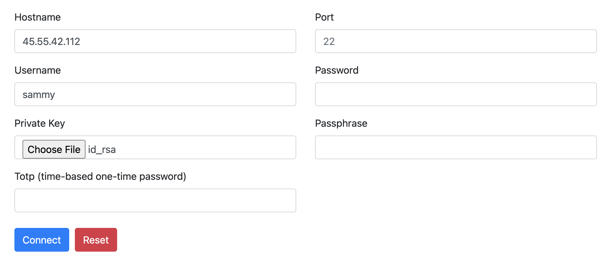 WebSSH login page