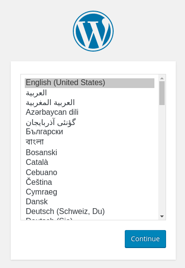 WordPress language selection page