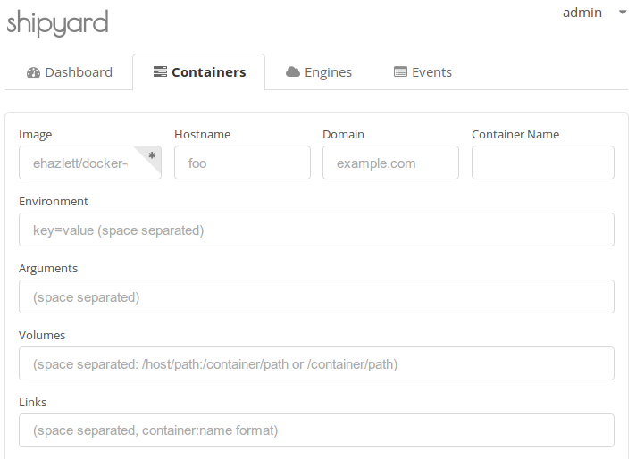 Fields: Image, Container Name