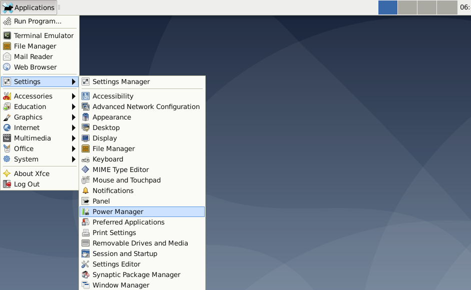 Opening XFCE Power Manager