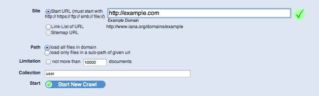 YaCy crawl own domain